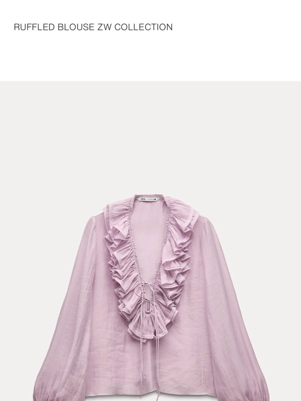 ZARA NWT, ZW Collection Ruffled Lavender Blouse, size small